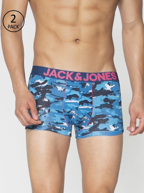 

Jack & Jones Men Pack of 2 Blue & Black Printed Brazilian Trunks