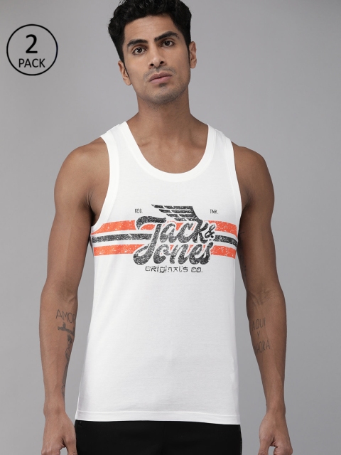 

Jack & Jones Men Pack of 2 White Printed Innerwear Vests