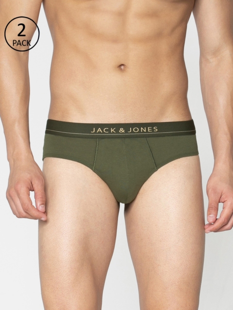 

Jack & Jones Men Pack of 2 Olive Green Solid Briefs