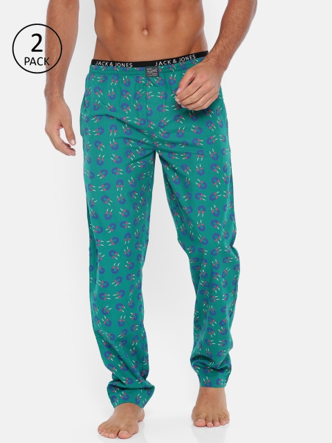 

Jack & Jones Men Pack of 2 Green Printed Lounge Pants