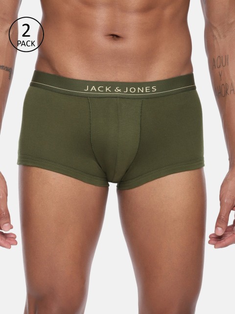 

Jack & Jones Men Pack of 2 Olive Green Solid Trunks