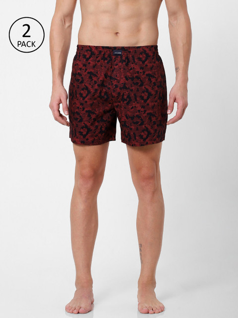 

Jack & Jones Men Pack of 2 Red & Black Printed Pure Cotton Boxers