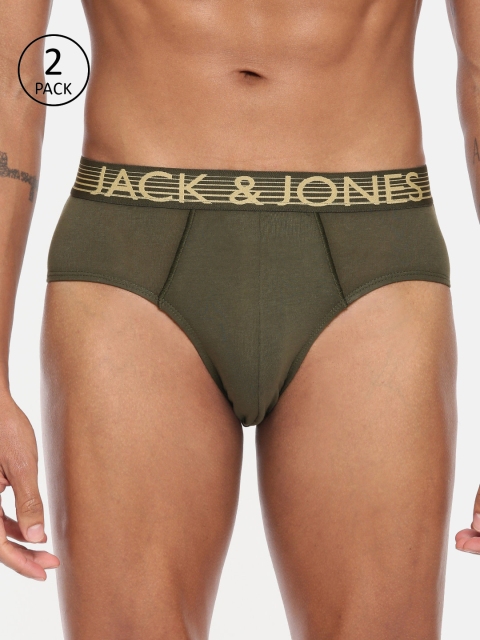 

Jack & Jones Men Pack of 2 Olive Green Solid Briefs