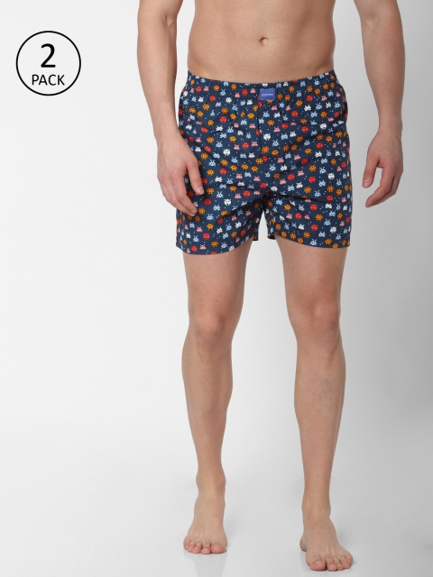 

Jack & Jones Men Pack of 2 Navy Blue Printed Pure Cotton Boxers