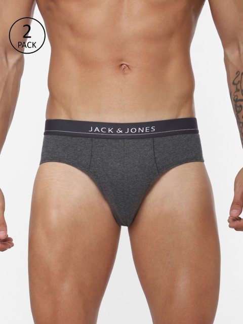

Jack & Jones Men Pack of 2 Charcoal Grey Solid Briefs