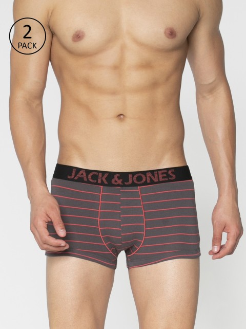 

Jack & Jones Men Pack of 2 Charcoal Grey Striped Brazilian Trunks