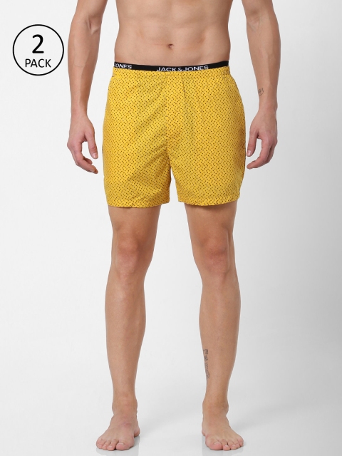 

Jack & Jones Men Pack of 2 Printed Pure Cotton Boxers, Yellow