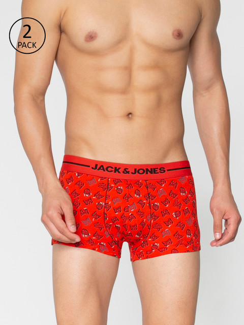 

Jack & Jones Men Pack of 2 Printed Trunks, Red