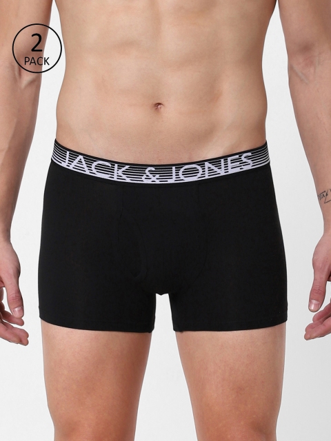 

Jack & Jones Men Pack of 2 Solid Trunks, Black