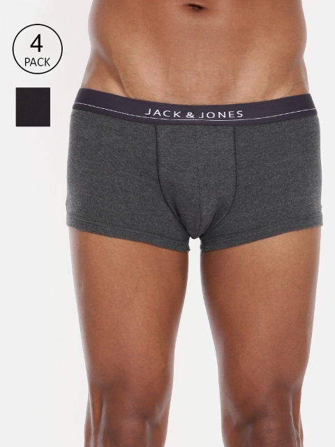 

Jack & Jones Men Pack of 4 Solid Trunks, Charcoal