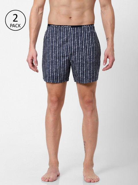 

Jack & Jones Men Pack of 2 Printed Pure Cotton Boxers, Navy blue