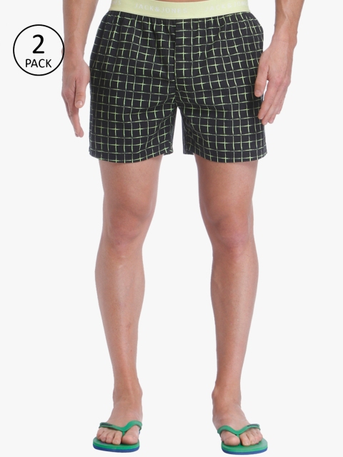 

Jack & Jones Men Pack of 2 Checked Pure Cotton Boxers, Black