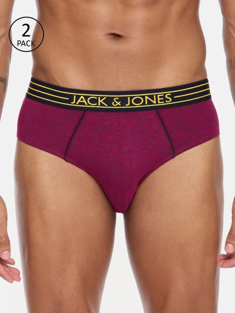 

Jack & Jones Men Pack of 2 Solid Briefs, Maroon