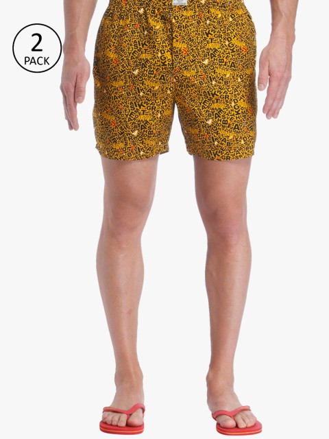 

Jack and Jones Men Pack of 2 Printed Pure Cotton Boxers, Yellow