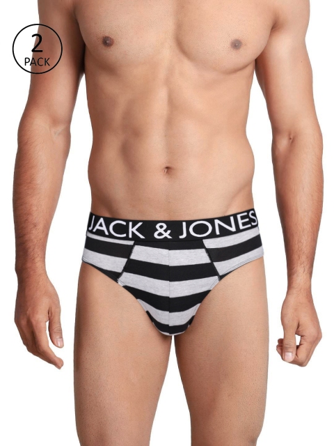 

Jack & Jones Men Pack of 2 Striped Briefs, Black