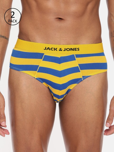 

Jack & Jones Men Pack of 2 Yellow & Blue Striped Briefs