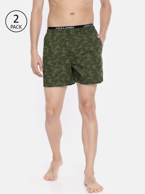 

Jack & Jones Men Pack of 2 Olive Green & Yellow Printed Pure Cotton Boxers 10770934