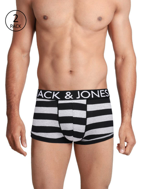 

Jack & Jones Men Pack of 2 Black & Grey Striped Trunks 7760369