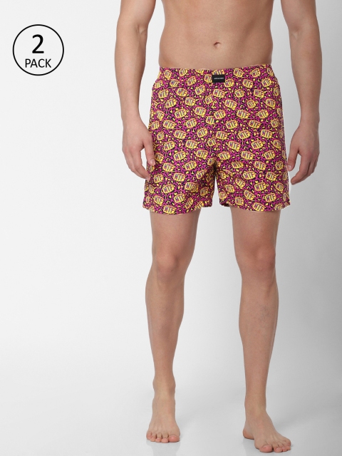 

Jack & Jones Men Pack Of 2 Pink & Yellow Printed Pure Cotton Boxers