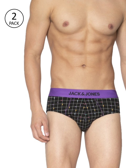 

Jack & Jones Men Pack Of 2 Black Printed Briefs 8874027