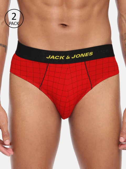 

Jack & Jones Men Red & Black Pack of 2 Checked Briefs