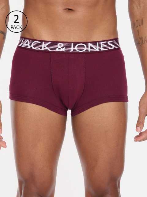 

Jack & Jones Men Pack Of 2 Burgundy Solid Trunks