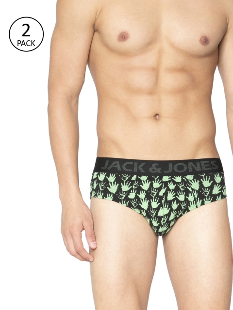 

Jack & Jones Men Pack Of 2 Black & Green PALM AOP Printed Briefs 8874189