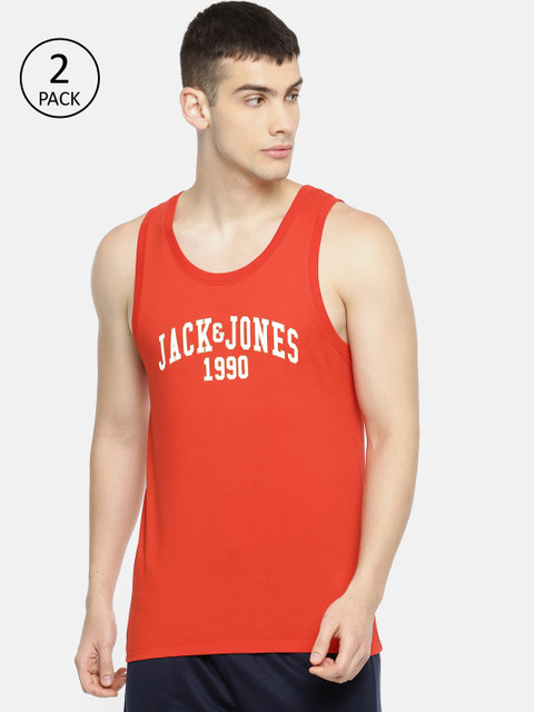 

Jack & Jones Men Pack of 2 Red Printed Innerwear Vest 8874039-2