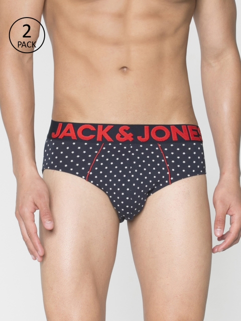 

Jack & Jones Men Pack of 2 Navy Blue & White Printed Briefs 8873967-2