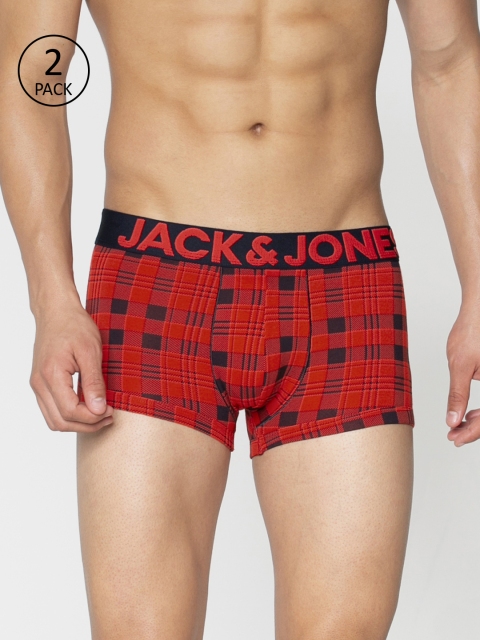 

Jack & Jones Men Pack of 2 Red & Black Checked Brazilian Trunks