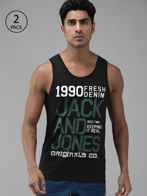 

Jack & Jones Men Pack of 2 Black Printed Innerwear Vest