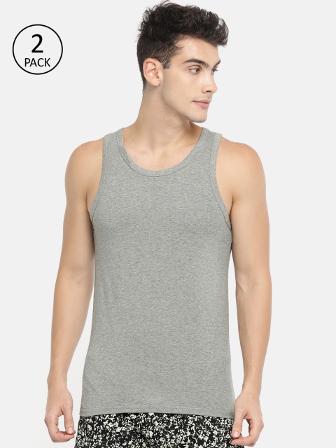 

Jack & Jones Men Pack Of 2 Grey Melange Solid Round Neck Innerwear Vest 2257187
