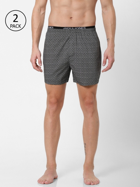 

Jack & Jones Men Pack of 2 Black & White Printed Pure Cotton Boxers 11264344