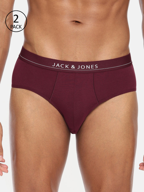 

Jack & Jones Men Pack of 2 Burgundy Solid Briefs 8874005