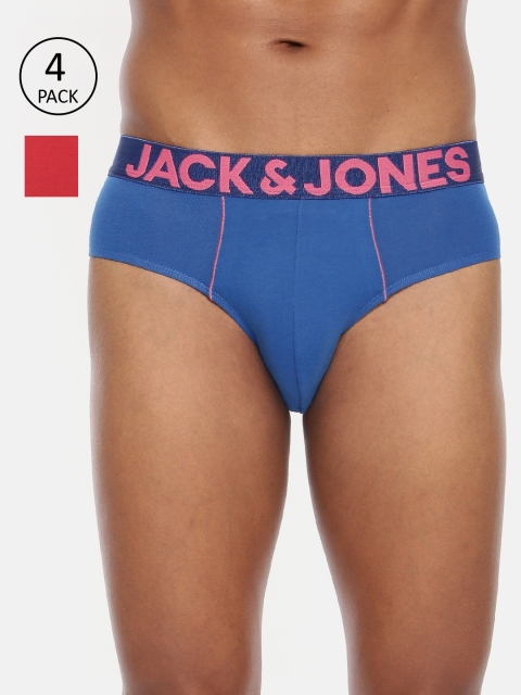 

Jack & Jones Men Pack of 4 Blue & Red Solid Briefs