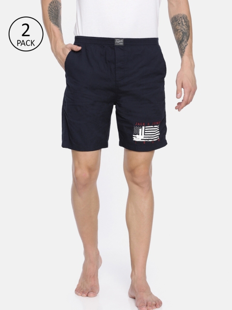 

Jack & Jones Men Pack of 2 Navy Blue Solid Lounge Shorts