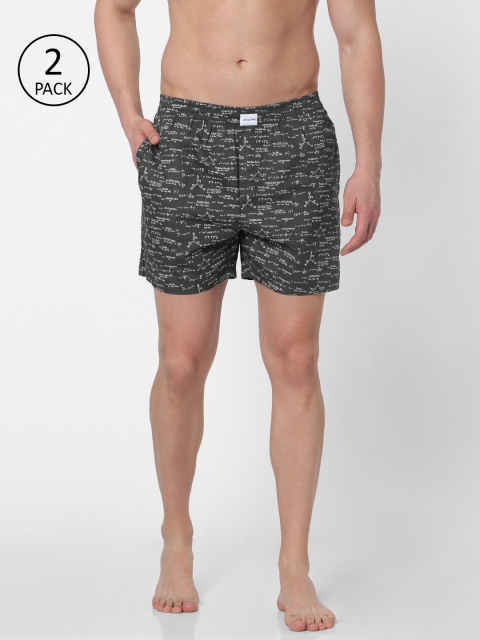 

Jack & Jones Men Pack of 2 Charcoal Grey & White Printed Pure Cotton Boxers