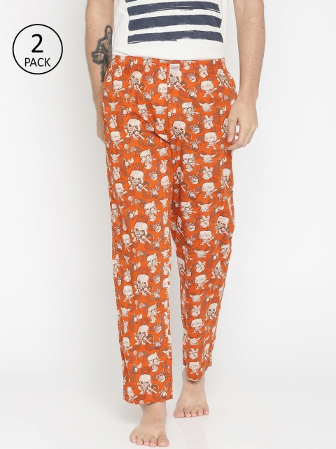 

Jack & Jones Men Pack of 2 Orange & Off-White Printed Pyjamas