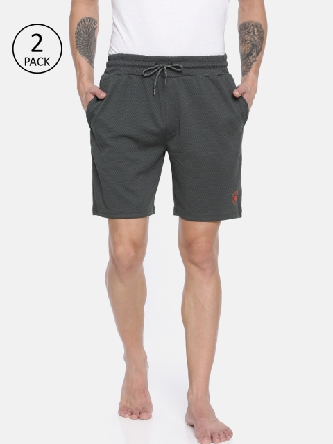 

Jack & Jones Men Pack of 2 Grey Self Design Lounge Shorts
