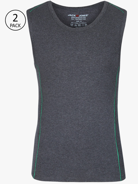 

Jack & Jones Mens Grey Solid Sleeveless Round Neck Vest