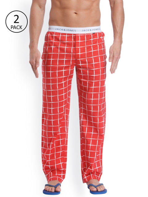

Jack & Jones Men Red & White Pack of 2 Checked Lounge Pants 2006291-2