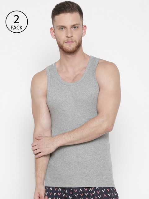 

Jack & Jones Grey Melange Pack of Two Innerwear Vest 2257198-2