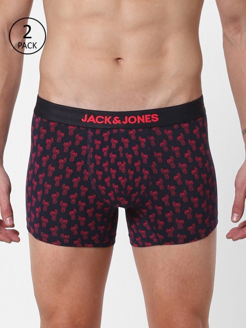 

Jack & Jones Men Pack Of 2 Navy Blue & Red Printed Trunks 11264240-2