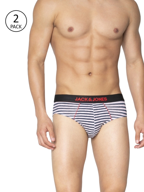 

Jack & Jones Men Pack Of 2 Navy Blue & White Striped Briefs 8874091