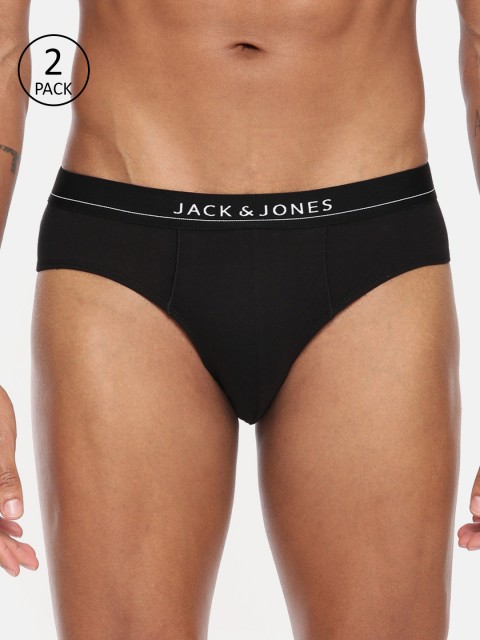 

Jack & Jones Men Pack Of 2 Black Solid Briefs 8873995