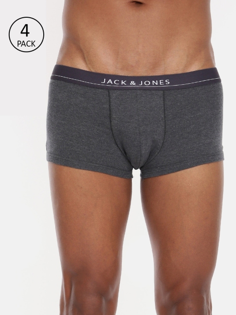 

Jack & Jones Men Pack of 4 Solid Trunks 8874201, Charcoal