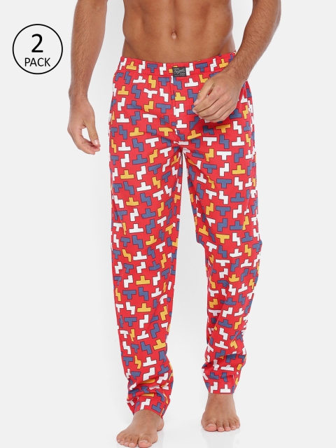

Jack & Jones Men Pack Of 2 Red & White Printed Lounge Pants