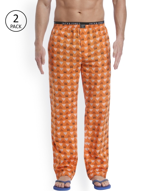 

Jack & Jones Men Pack Of 2 Orange & Brown Printed Lounge Pants