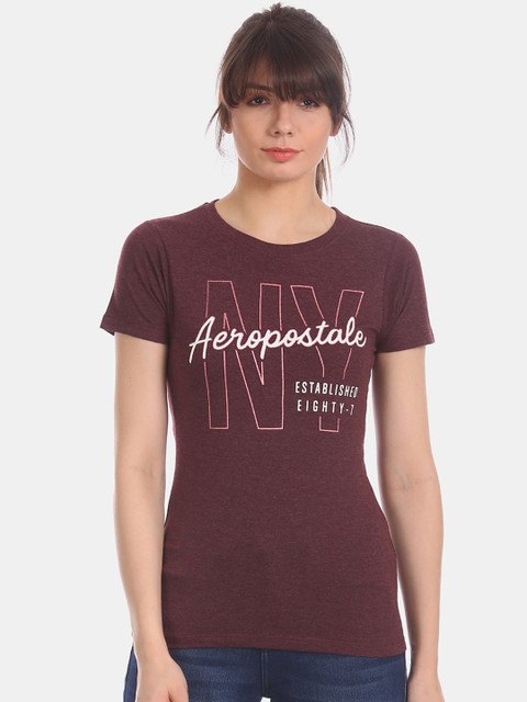 

Aeropostale Women Purple Printed Round Neck T-shirt