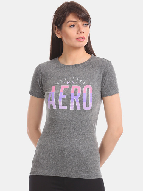 

Aeropostale Women Grey Printed Round Neck T-shirt